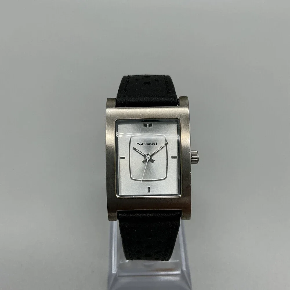 Vestal Electra Womens Watch 23mm Silver Tone Black Leather New Battery